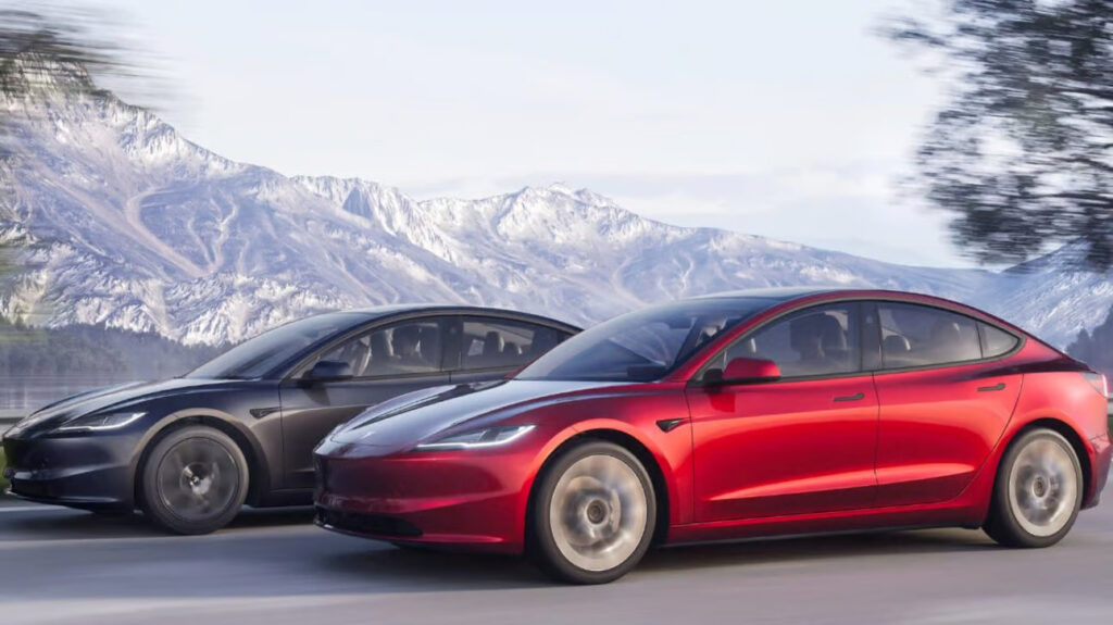 Image of grey and red Tesla Model 3